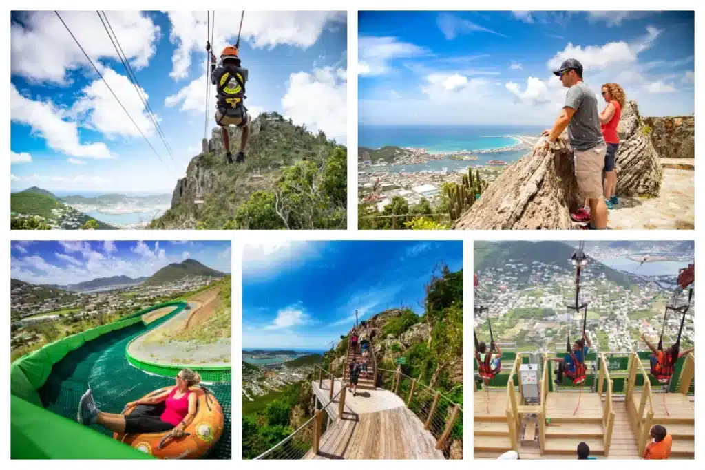 Ziplining, hiking, and off-road adventure at Rainforest Adventures St. Martin in Philipsburg offering thrill-filled experiences for families and adventure seekers.