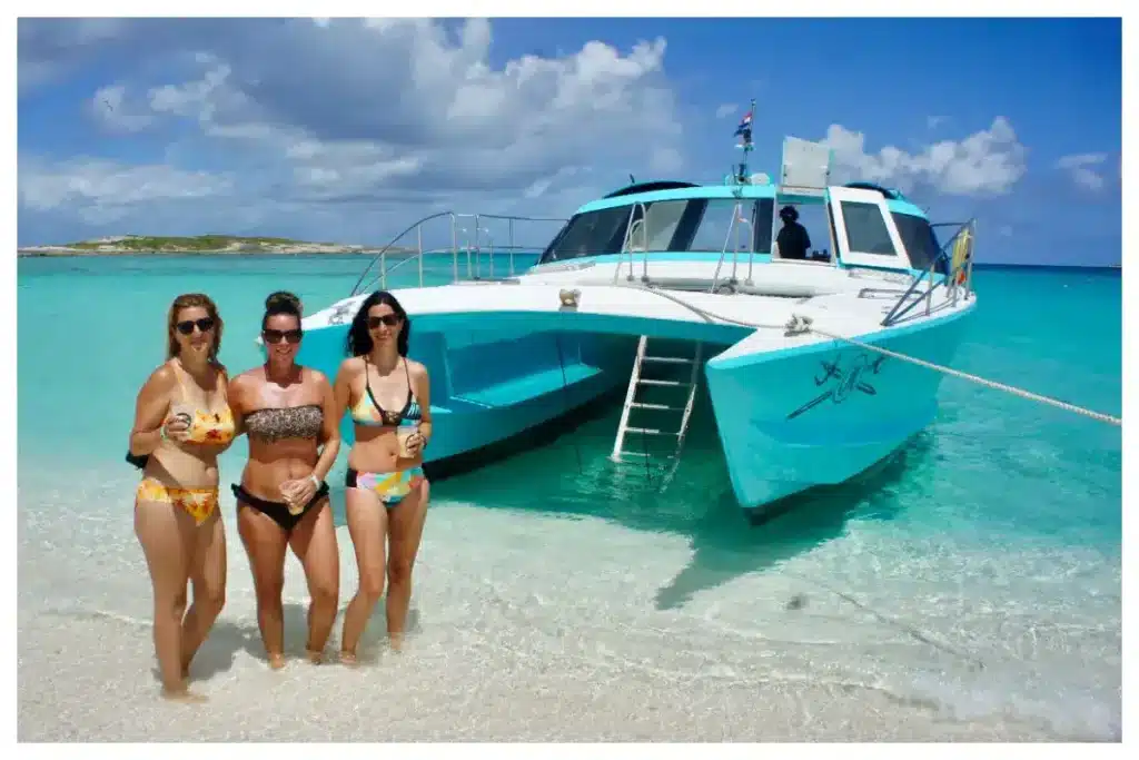 Boomerang private charter boat in St. Martin offering custom island tours, snorkeling stops, and relaxing water adventures for families, couples, and groups from Simpson Bay.
