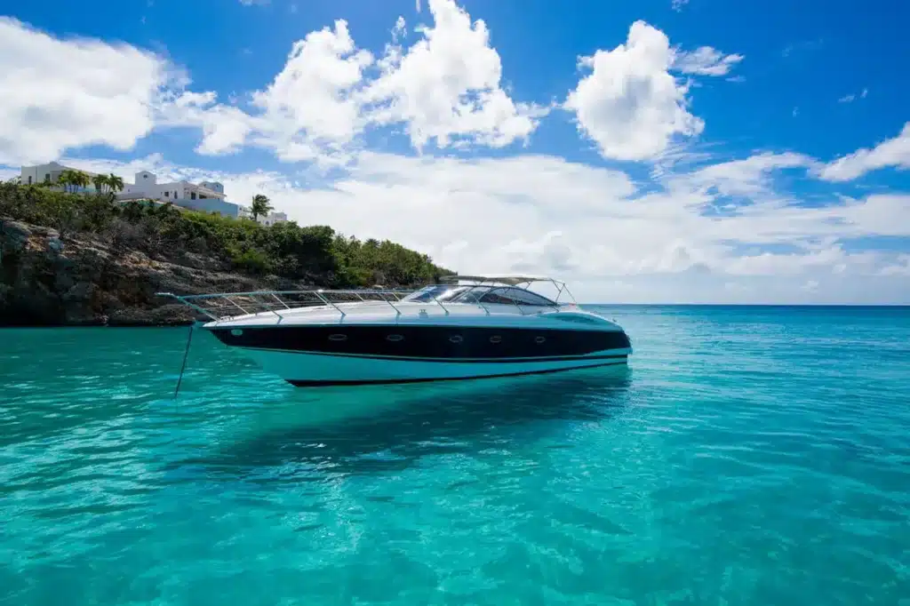 Sunseeker luxury yacht in St. Martin offering private charters, island tours, and VIP cruising experiences for couples, friends, or families from Simpson Bay.