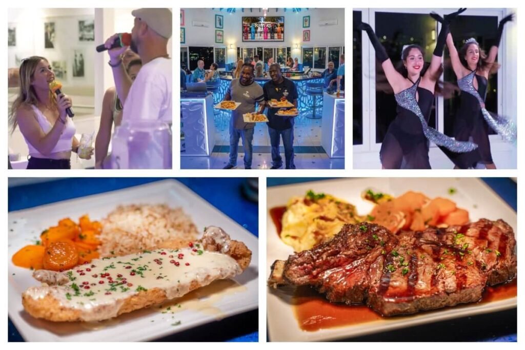 Toppers Restaurant & Bar in St. Martin offering nightly karaoke, international cuisine, and lively entertainment in Simpson Bay near popular nightlife spots.