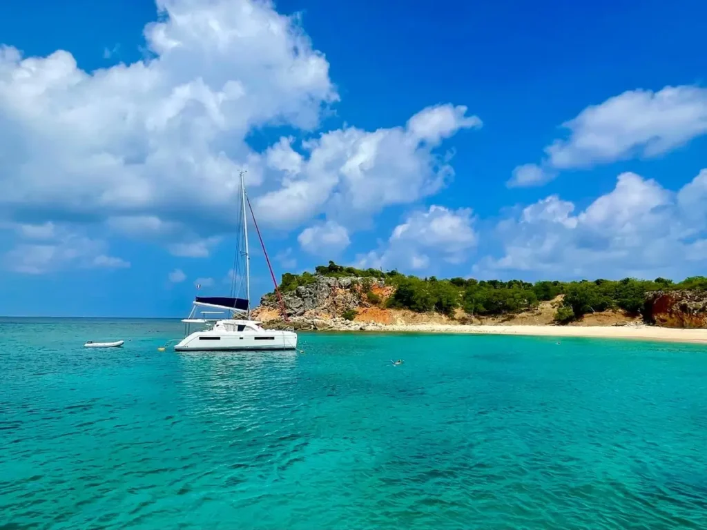 Luxury Catamaran Anchored At Tintamarre Island